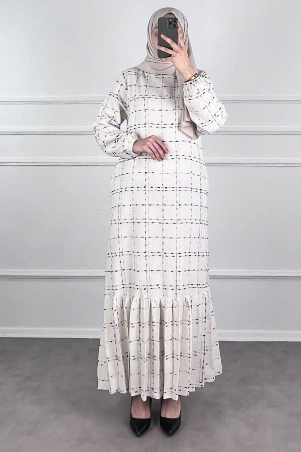 Cepli Tüvit Elbise - Beyaz