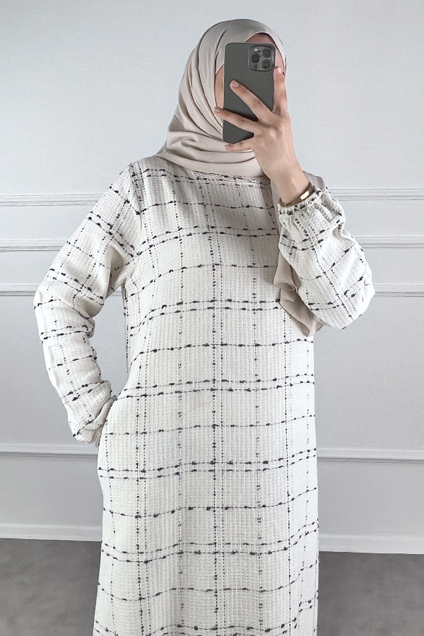 Cepli Tüvit Elbise - Beyaz