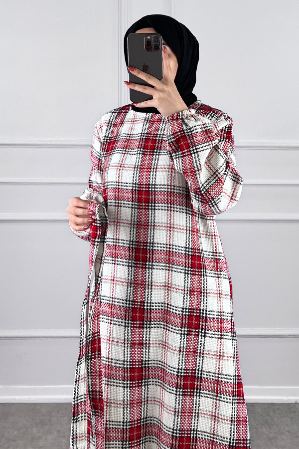 Tüvit Elbise - Kırmızı Beyaz