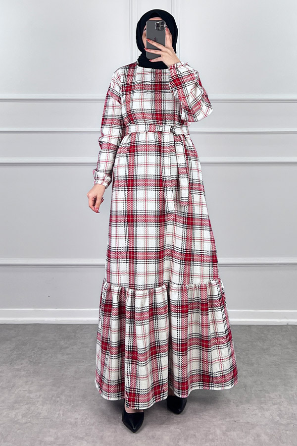 Tüvit Elbise - Kırmızı Beyaz