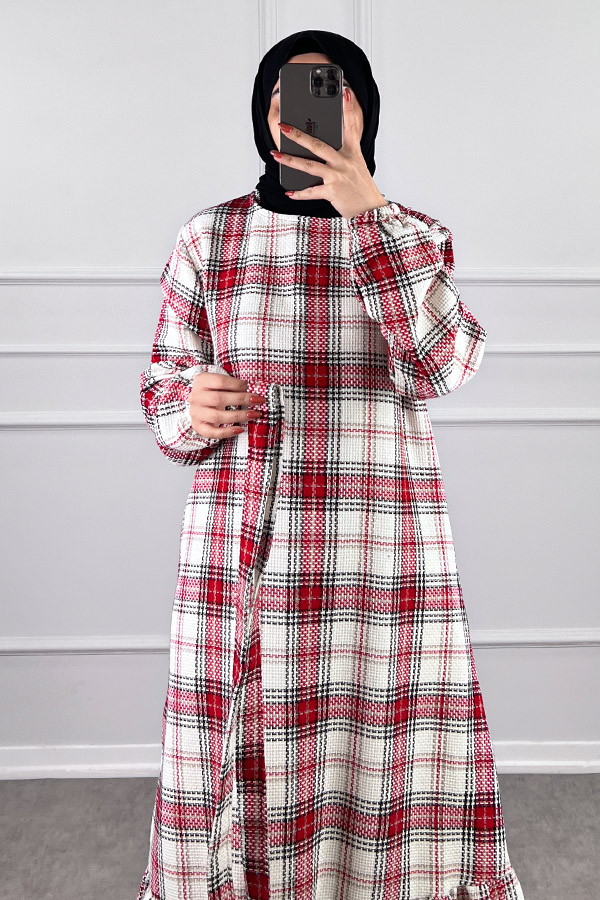 Tüvit Elbise - Kırmızı Beyaz