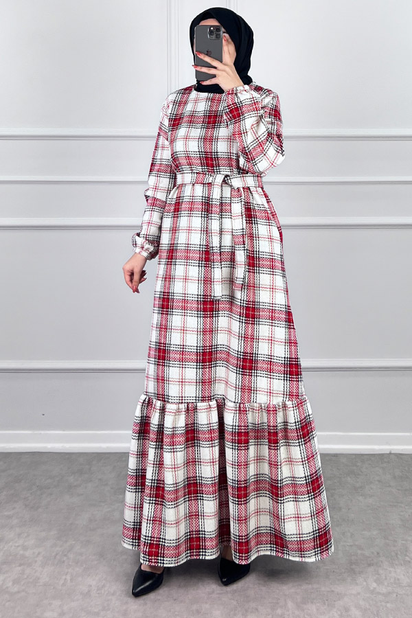 Tüvit Elbise - Kırmızı Beyaz