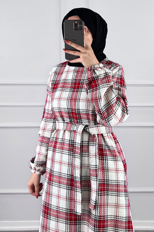 Tüvit Elbise - Kırmızı Beyaz
