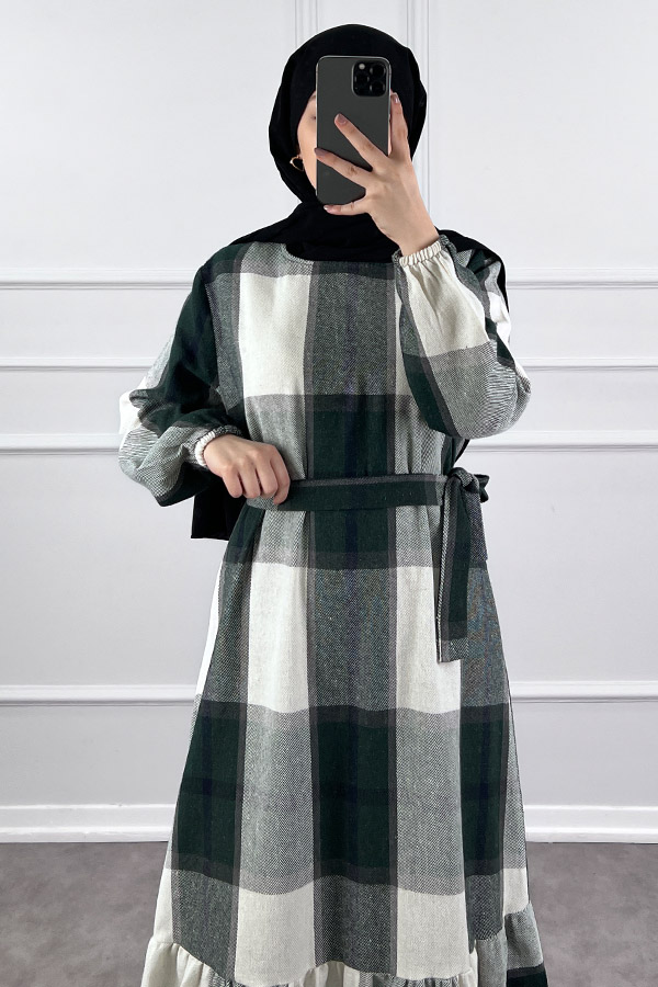 Tüvit Elbise - Yeşil Beyaz