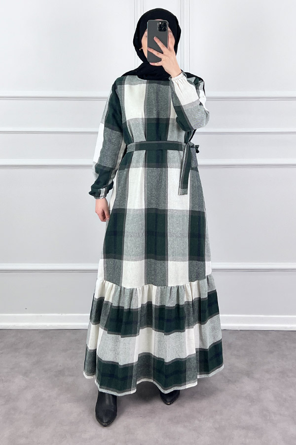 Tüvit Elbise - Yeşil Beyaz