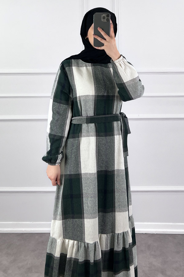 Tüvit Elbise - Yeşil Beyaz