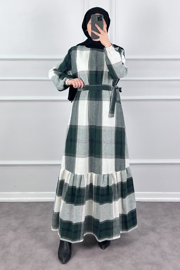 Tüvit Elbise - Yeşil Beyaz