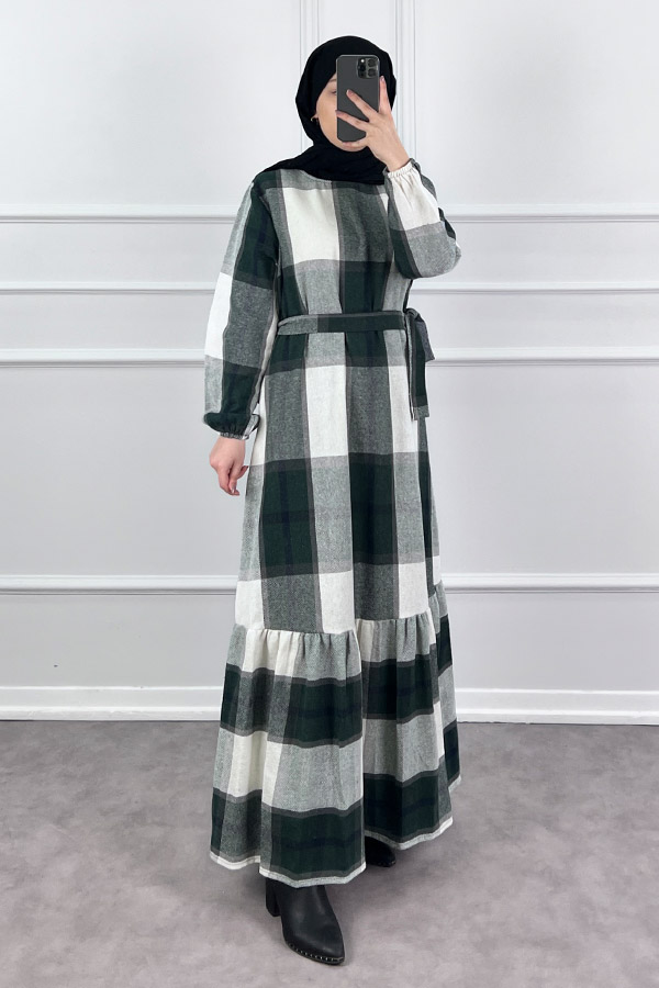 Tüvit Elbise - Yeşil Beyaz