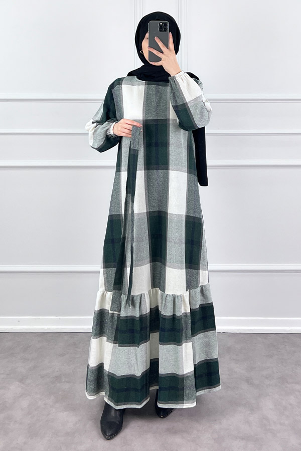 Tüvit Elbise - Yeşil Beyaz