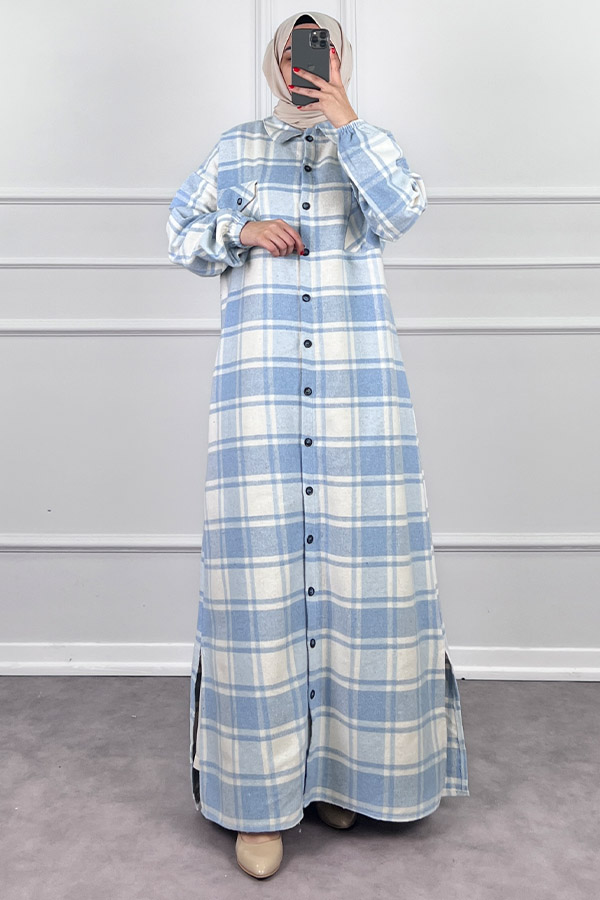 Uzun Ekose Oduncu Kap - Mavi