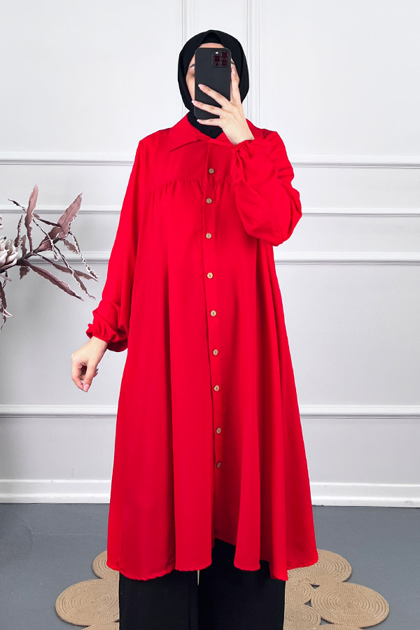 Uzun Gömlek Tunik - Kırmızı
