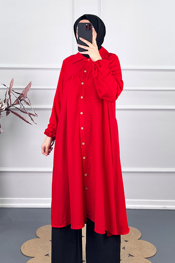 Uzun Gömlek Tunik - Kırmızı