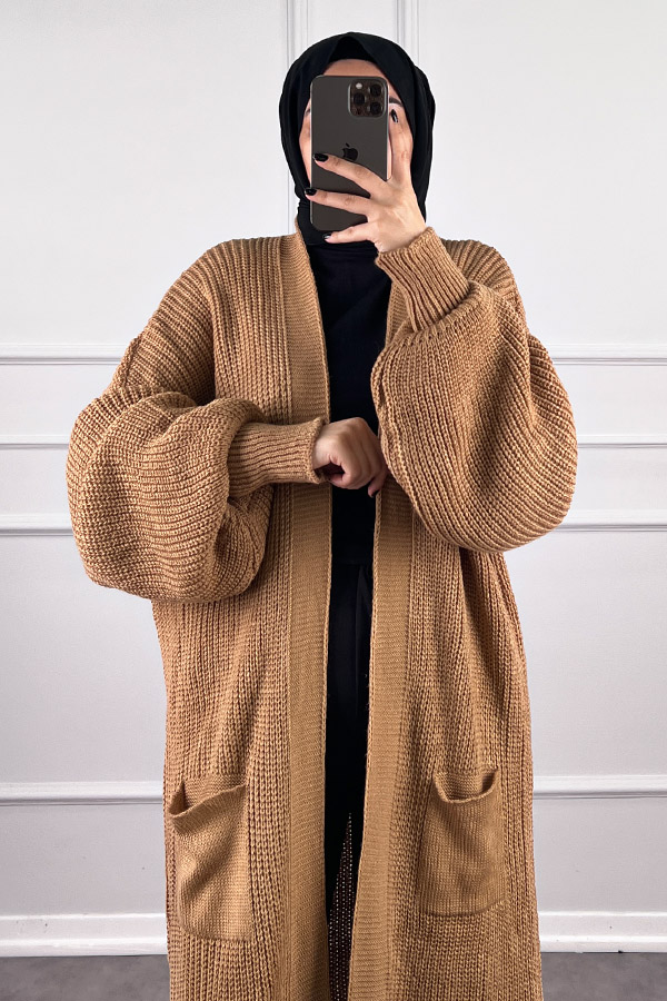 Uzun Triko Hırka - Kahverengi