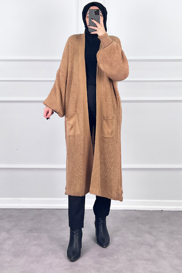 Uzun Triko Hırka - Kahverengi