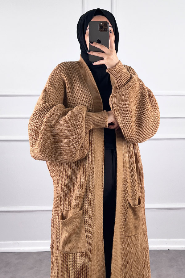 Uzun Triko Hırka - Kahverengi