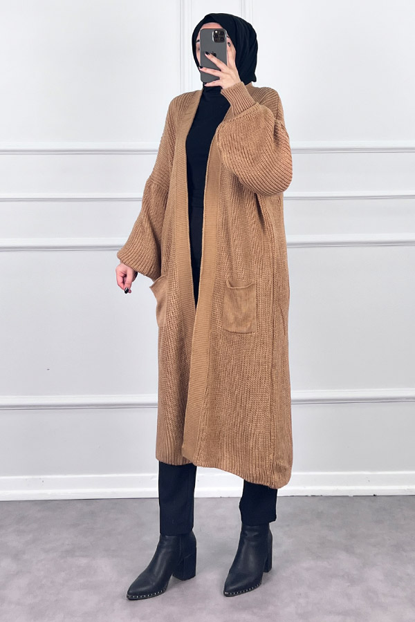 Uzun Triko Hırka - Kahverengi