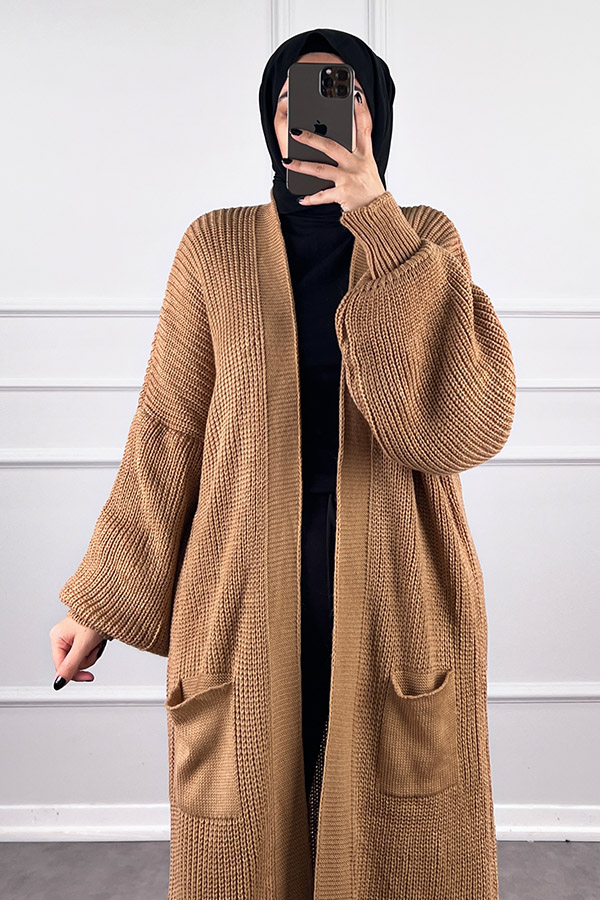 Uzun Triko Hırka - Kahverengi