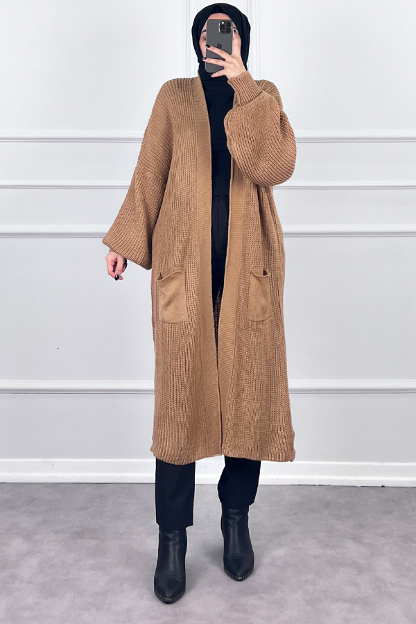 Uzun Triko Hırka - Kahverengi