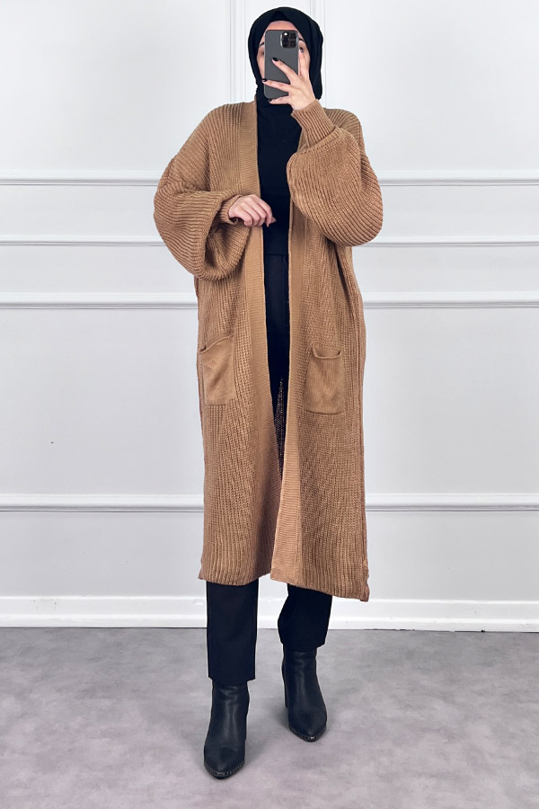 Uzun Triko Hırka - Kahverengi