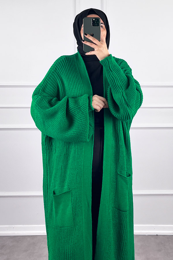 Uzun Triko Hırka - Yeşil