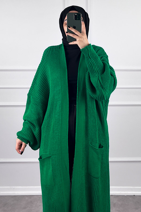 Uzun Triko Hırka - Yeşil