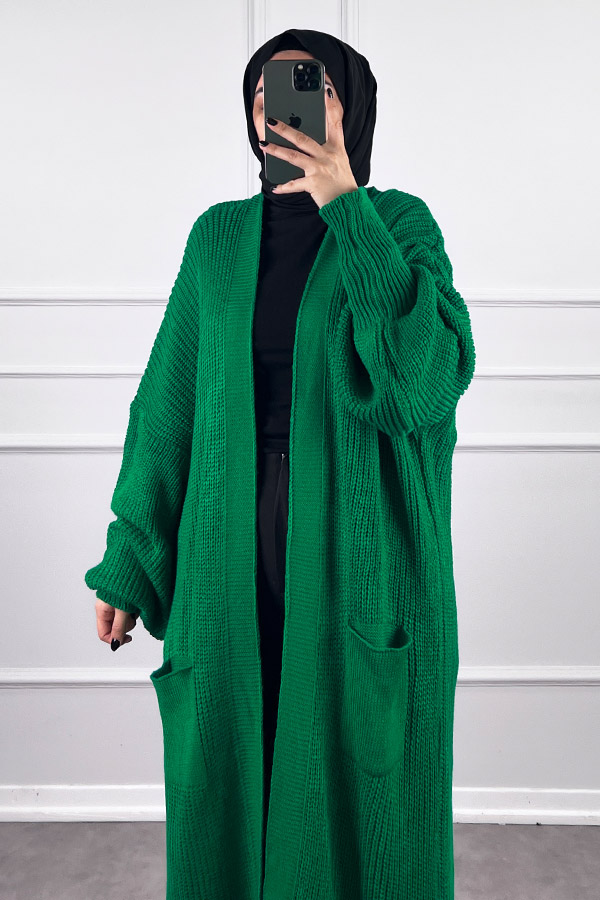 Uzun Triko Hırka - Yeşil