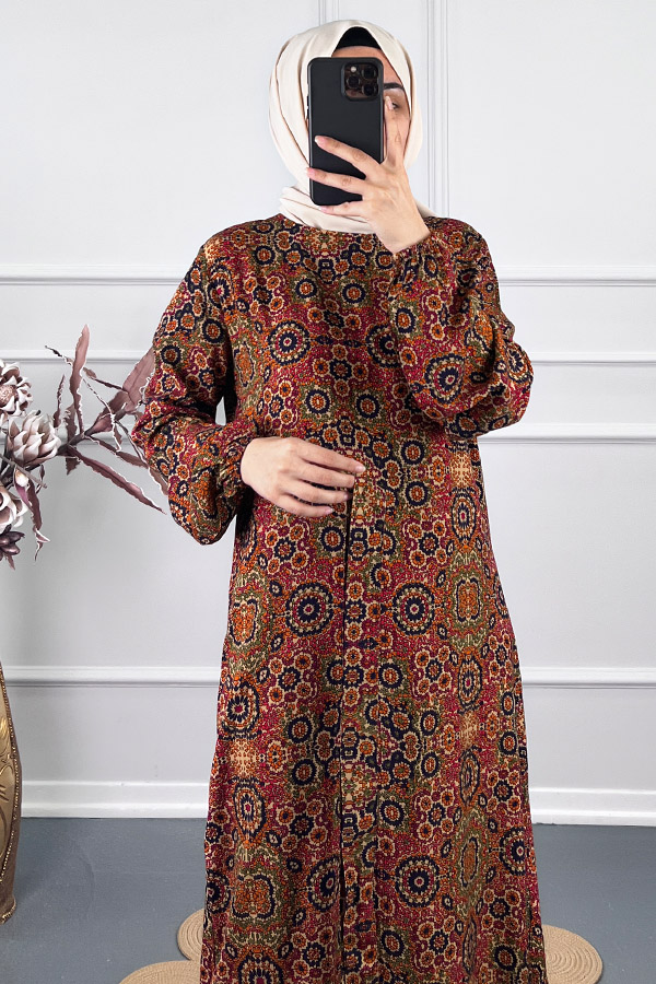 Vip Desenli Elbise - Bordo