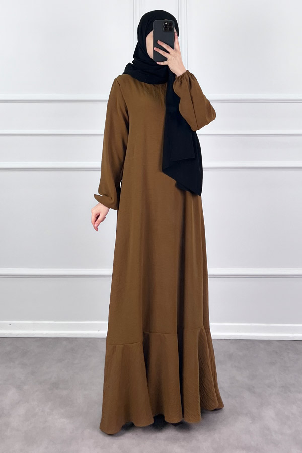 Volanlı Ayrobin Elbise - Camel