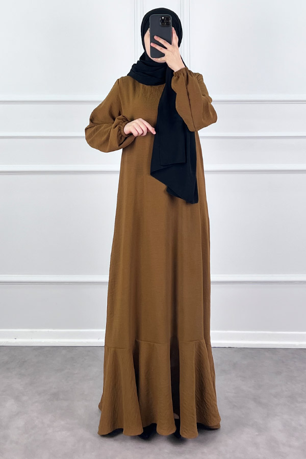 Volanlı Ayrobin Elbise - Camel