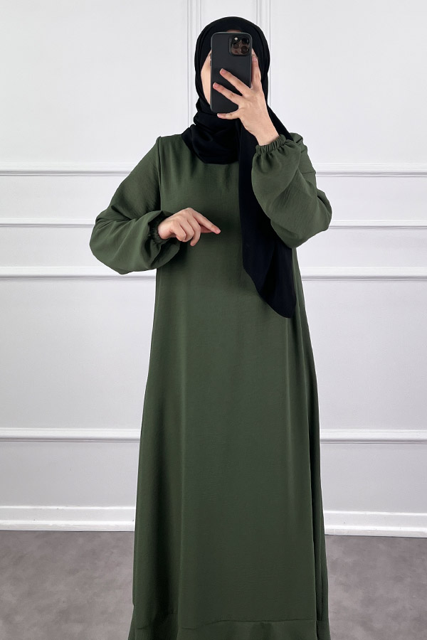 Volanlı Ayrobin Elbise - Haki