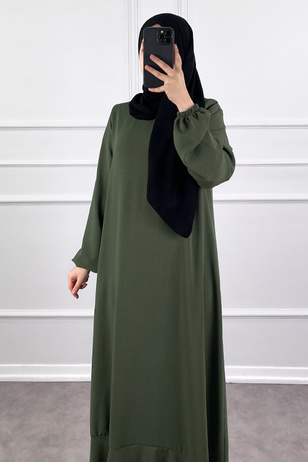 Volanlı Ayrobin Elbise - Haki