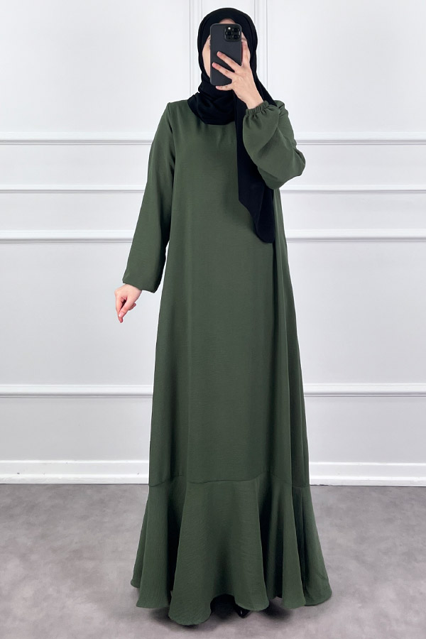 Volanlı Ayrobin Elbise - Haki