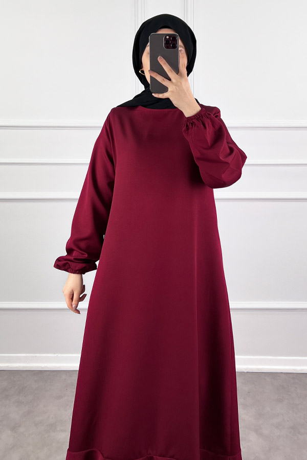 Volanlı Elbise - Bordo