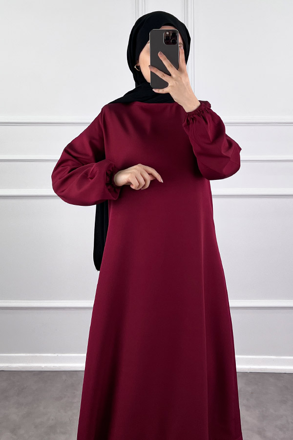 Volanlı Elbise - Bordo