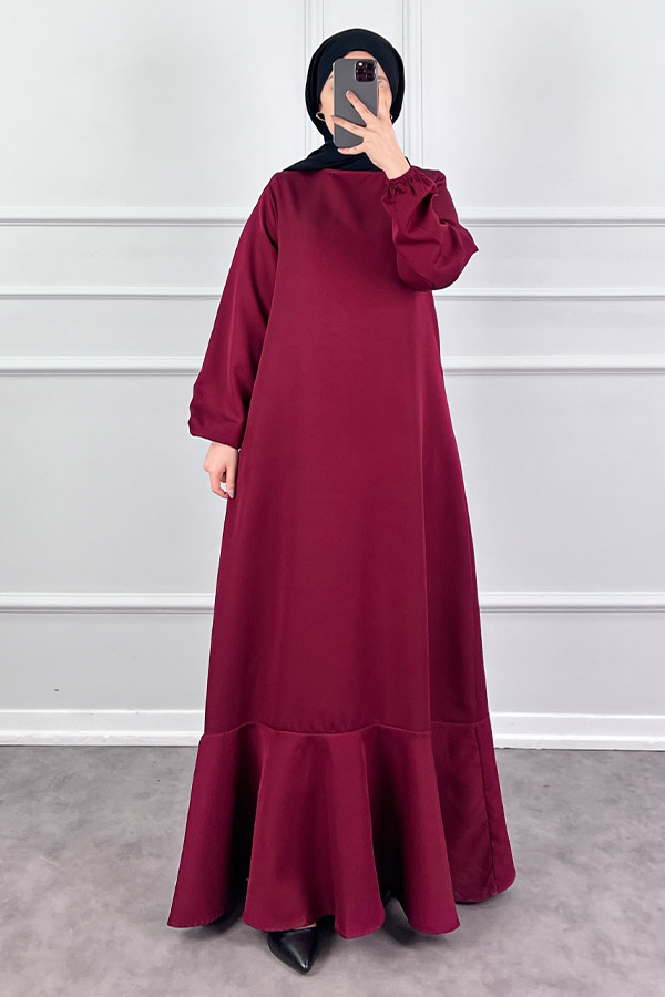 Volanlı Elbise - Bordo