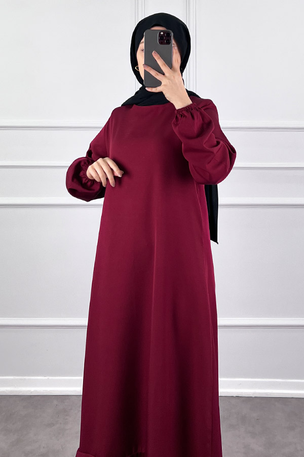Volanlı Elbise - Bordo