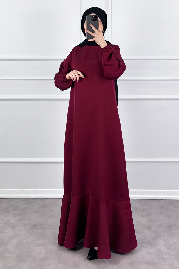 Volanlı Elbise - Bordo