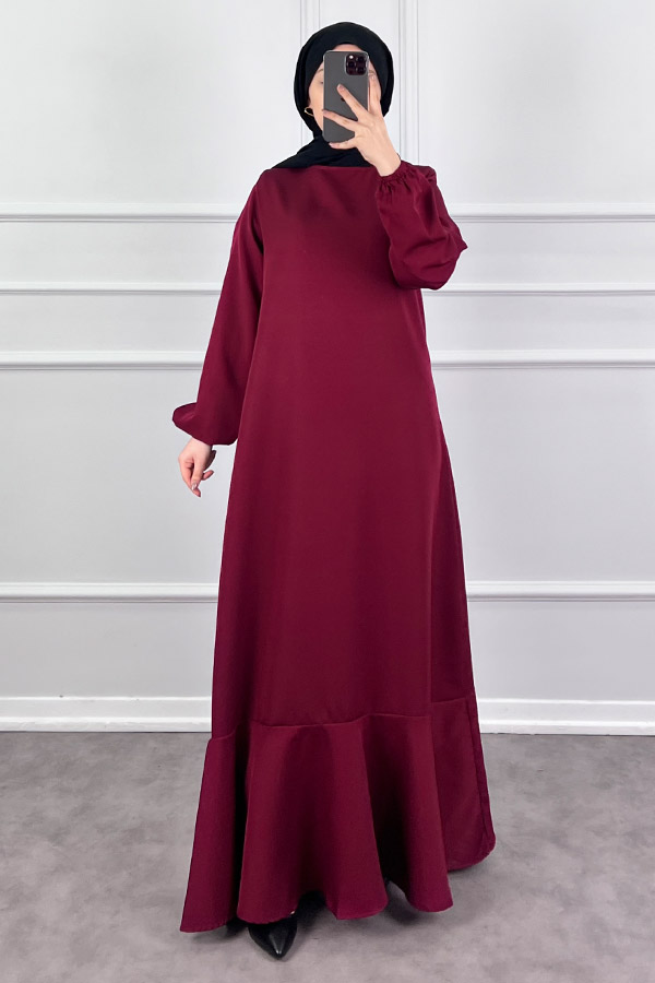 Volanlı Elbise - Bordo