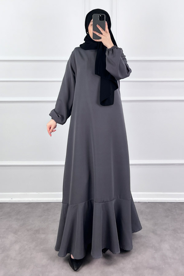 Volanlı Elbise - Gri