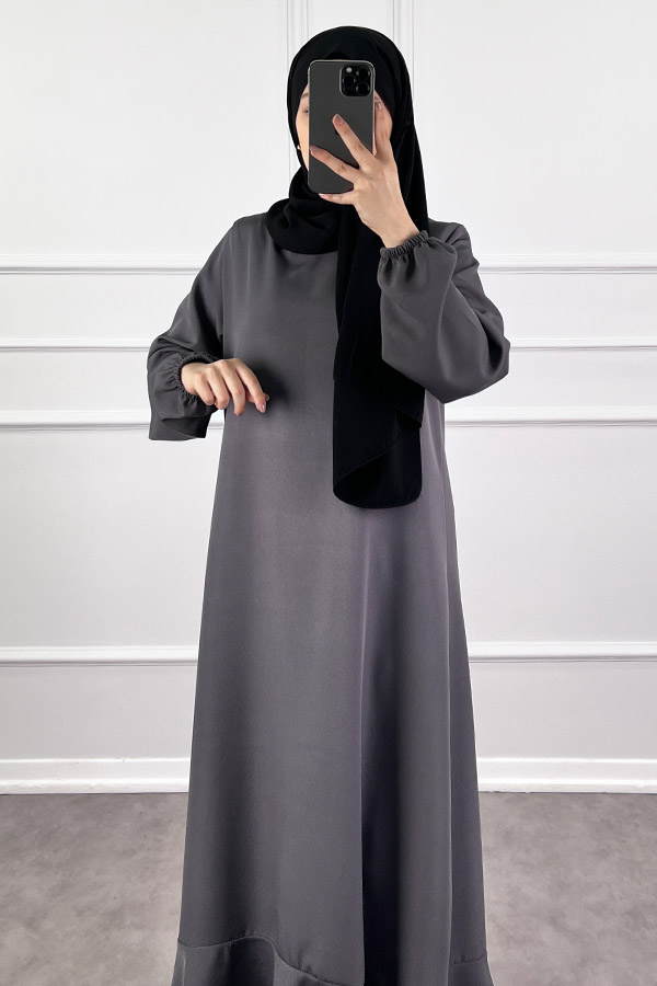Volanlı Elbise - Gri