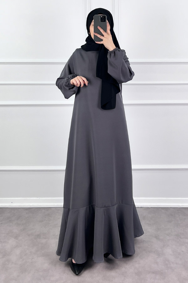 Volanlı Elbise - Gri