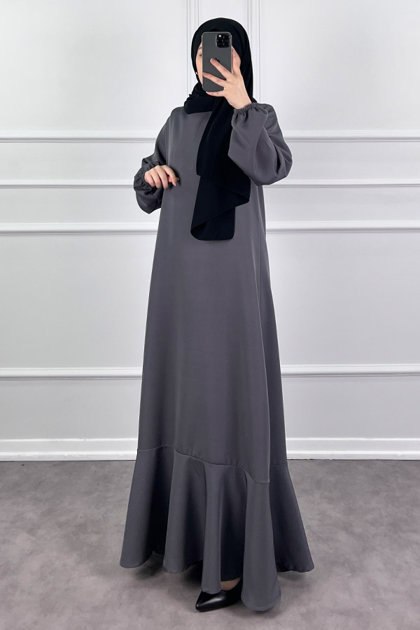 Volanlı Elbise - Gri