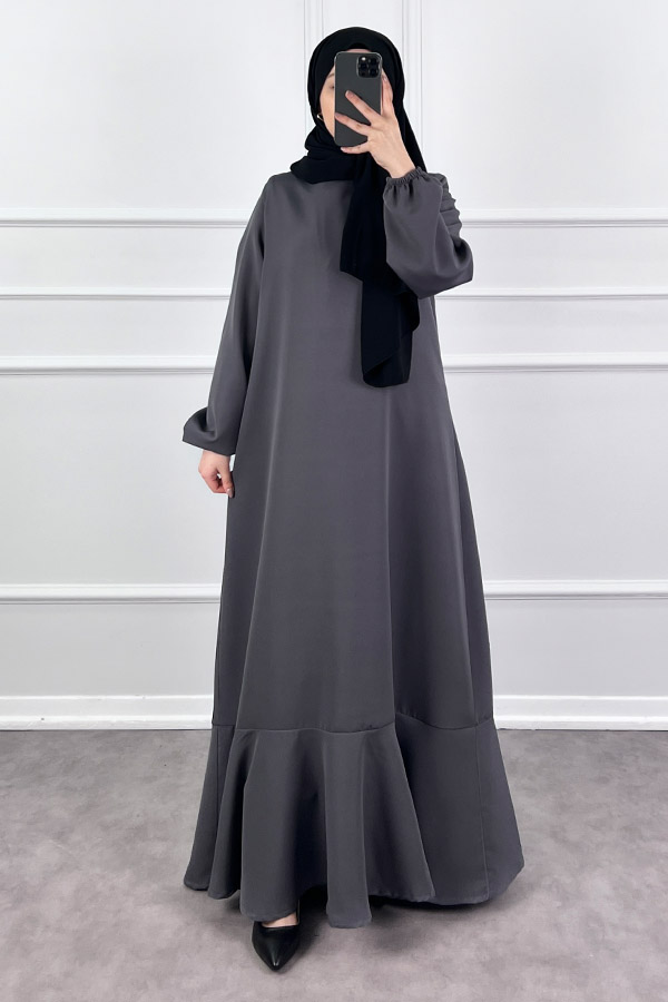 Volanlı Elbise - Gri
