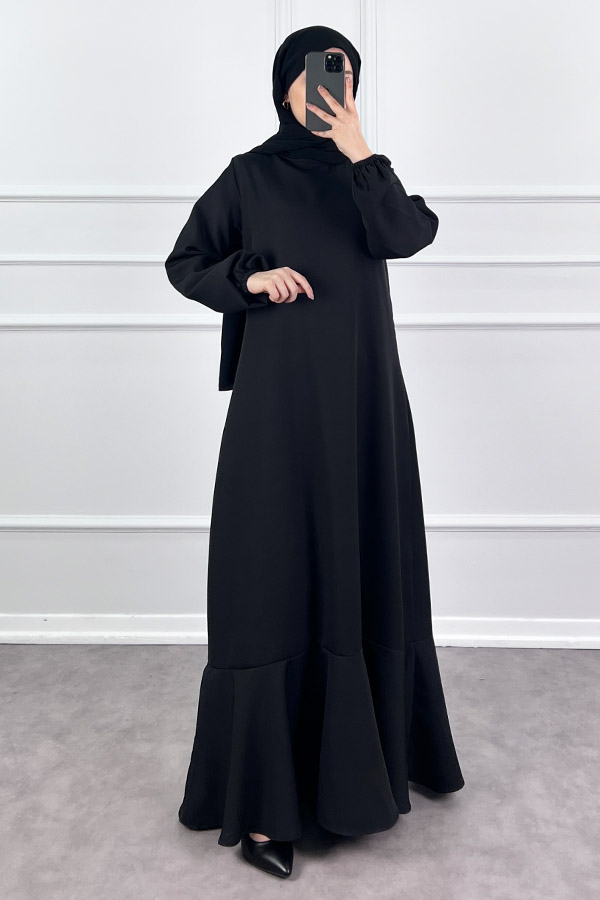 Volanlı Elbise - Siyah
