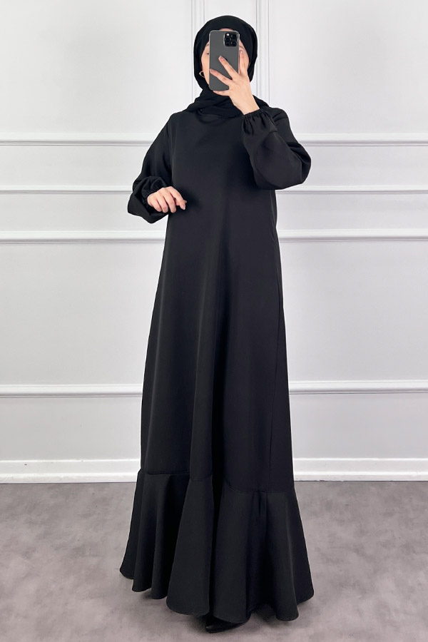 Volanlı Elbise - Siyah
