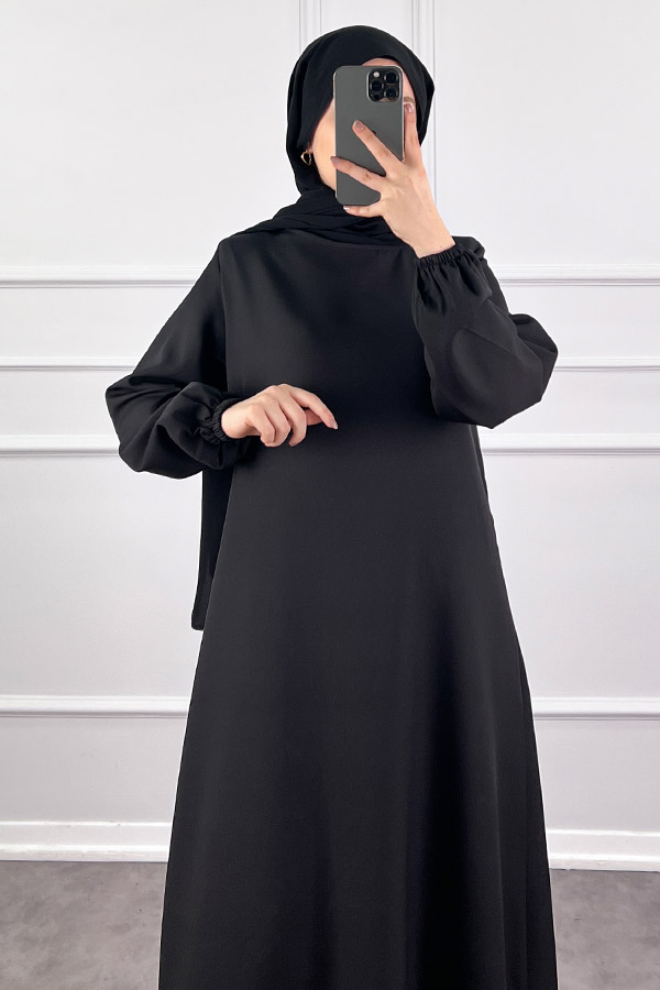 Volanlı Elbise - Siyah