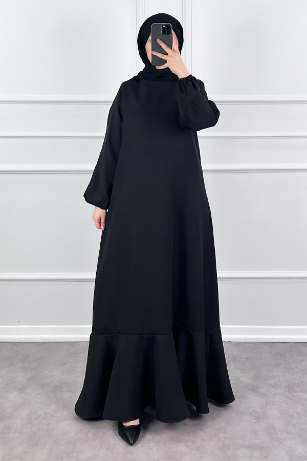 Volanlı Elbise - Siyah