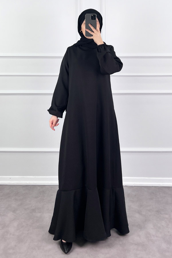 Volanlı Elbise - Siyah