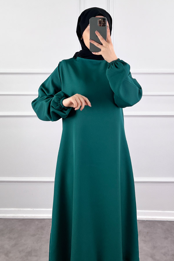 Volanlı Elbise - Zümrüt Yeşili