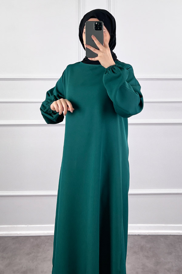 Volanlı Elbise - Zümrüt Yeşili